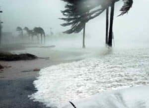 Natural Disaster of a hurricane destroying a beach